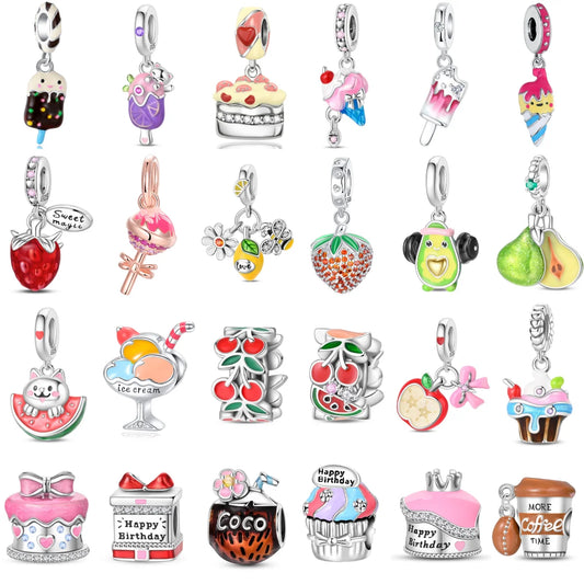 925 Sterling Silver Summer Charms Beads Ice Cream Fruit Candy Cake Zircon DIY Jewelry for Necklace and Bracelet Gifts