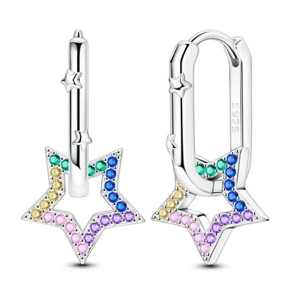 Luxury Colorful 925 Sterling Silver Hoop Earrings with Zircon Heart and Apple Pendants Birthday Gift for Women