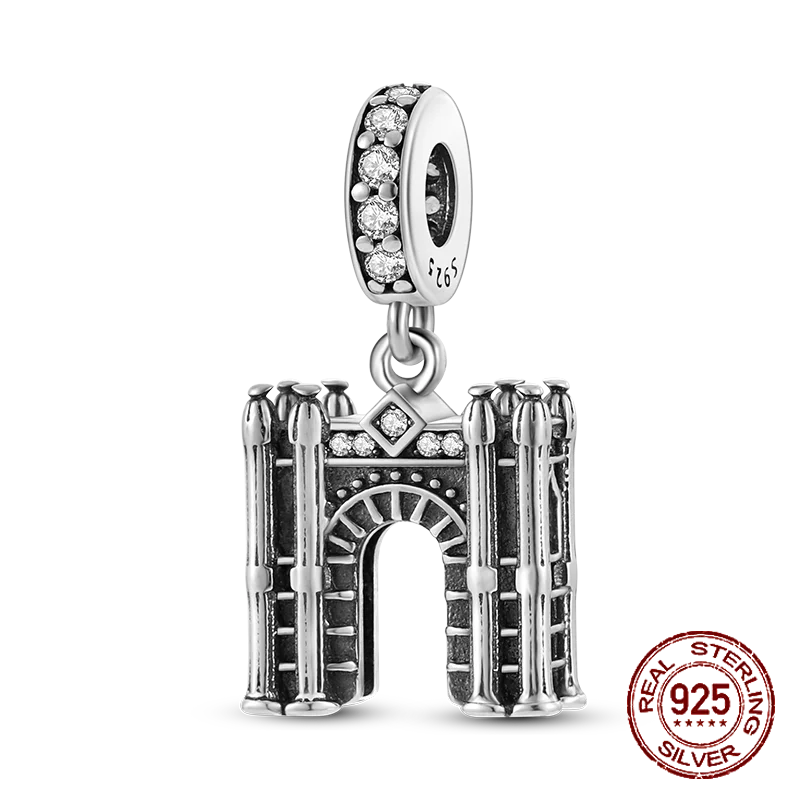 Inlaid Zircon Heart Charm Beads 925 Sterling Silver Dangle for Bracelets SMC2514