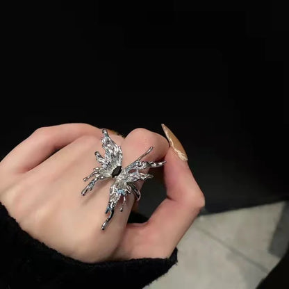 Gothic Butterfly Adjustable Ring for Women - Vintage Punk Zinc Alloy Fashion Jewelry