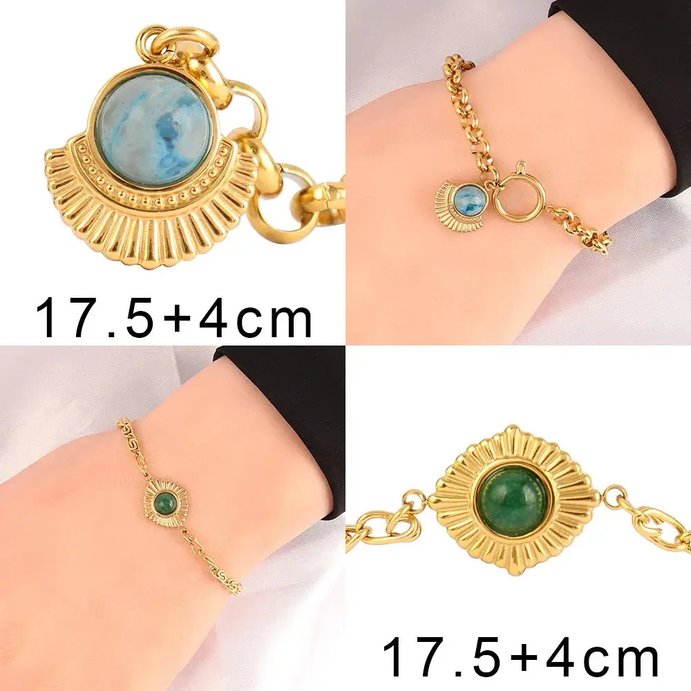 Vintage Stainless Steel Bracelet for Women with Turquoise Pendant