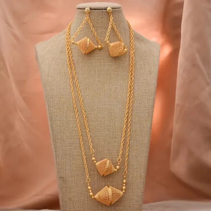 Dubai Gold Color African Jewelry Set for Women and Girls - Elegant Arabic Indian Wedding Necklace and Earrings