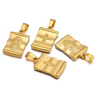 Vintage Stainless Steel Madonna Cross Charms for DIY Jewelry Making - Set of 5