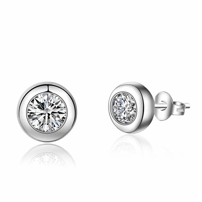 Elegant 925 Sterling Silver Zircon Stud Earrings for Women's Wedding and Engagement