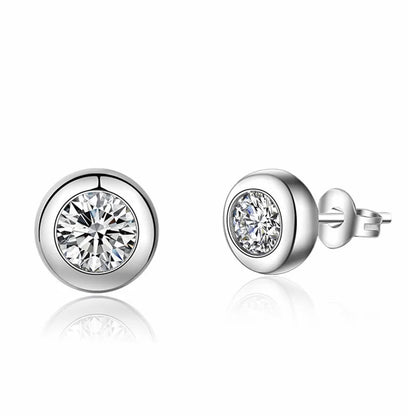 Elegant 925 Sterling Silver Zircon Stud Earrings for Women's Wedding and Engagement