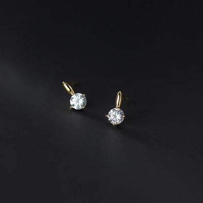 Elegant 925 Silver Needle Minimalist Round Cubic Zirconia Stud Earrings for Women