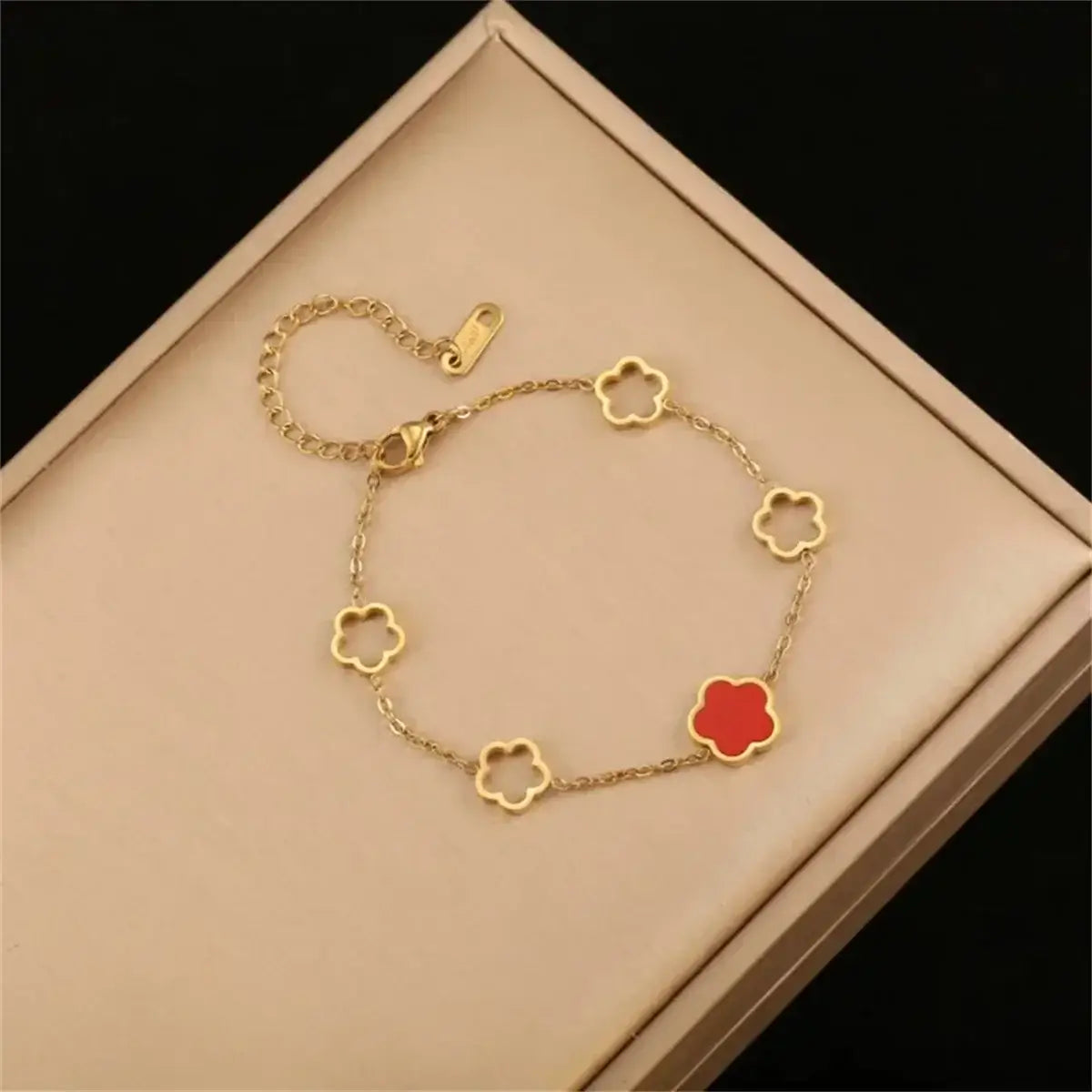 Trendy Stainless Steel Flower Charm Bracelet for Women and Girls C3-1pc-Red CHINA 16cm