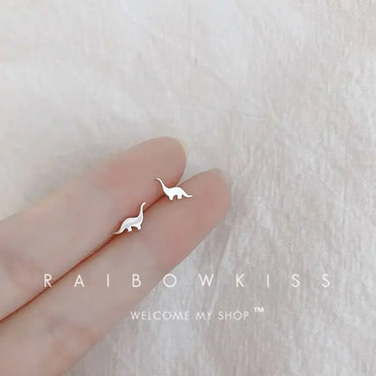 925 Silver Mini Stud Earrings for Women Heart Star Butterfly Dinosaur Design