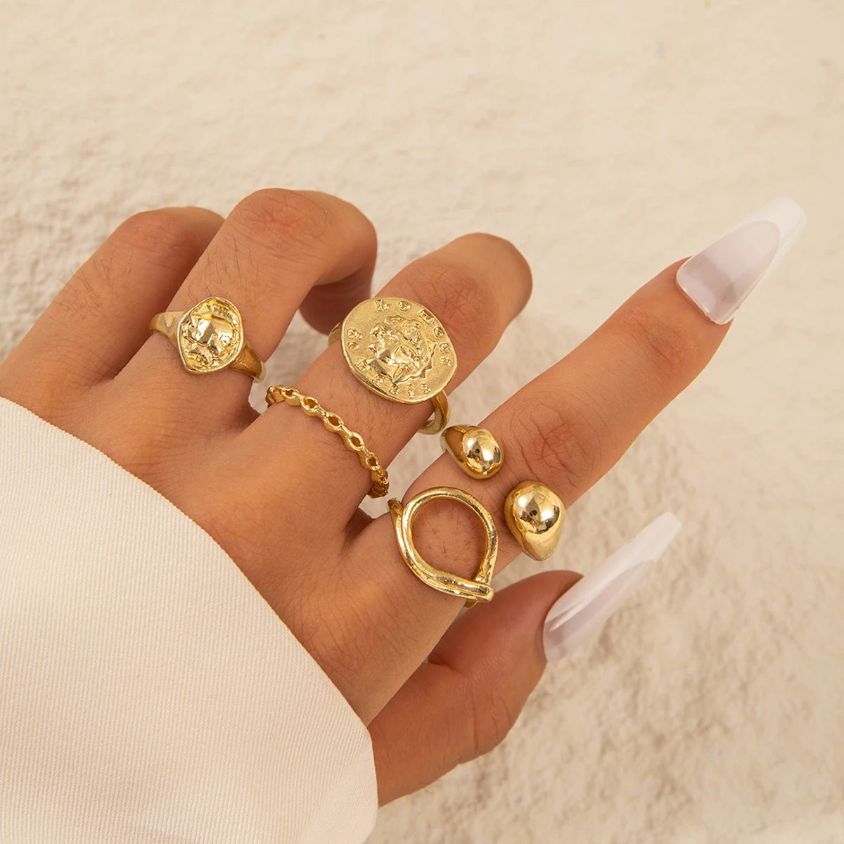 Tocona 2024 Vintage Gold Geometric Adjustable Rings Set for Women Fashion Jewelry Gifts