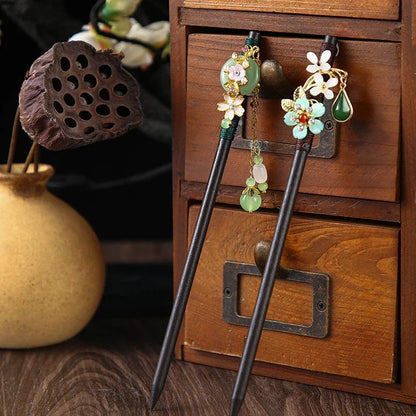 Vintage 2024 Wooden Hair Stick With Tassel Chinese Winding Flower Hairpin