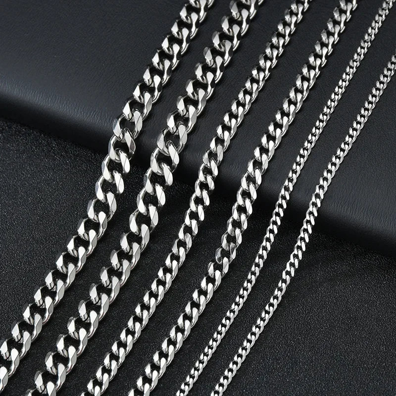 Stainless Steel Cuban Link Chain Necklace for Men and Women Punk Choker Jewelry 3.5-7MM 50CM 20inch 5MM