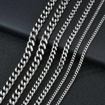 Stainless Steel Cuban Link Chain Necklace for Men and Women Punk Choker Jewelry 3.5-7MM 50CM 20inch 5MM