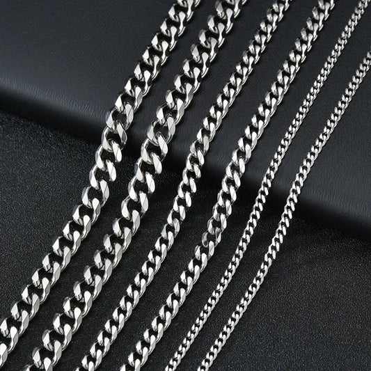 Stainless Steel Cuban Link Chain Necklace for Men and Women Punk Choker Jewelry 3.5-7MM 50CM 20inch 5MM