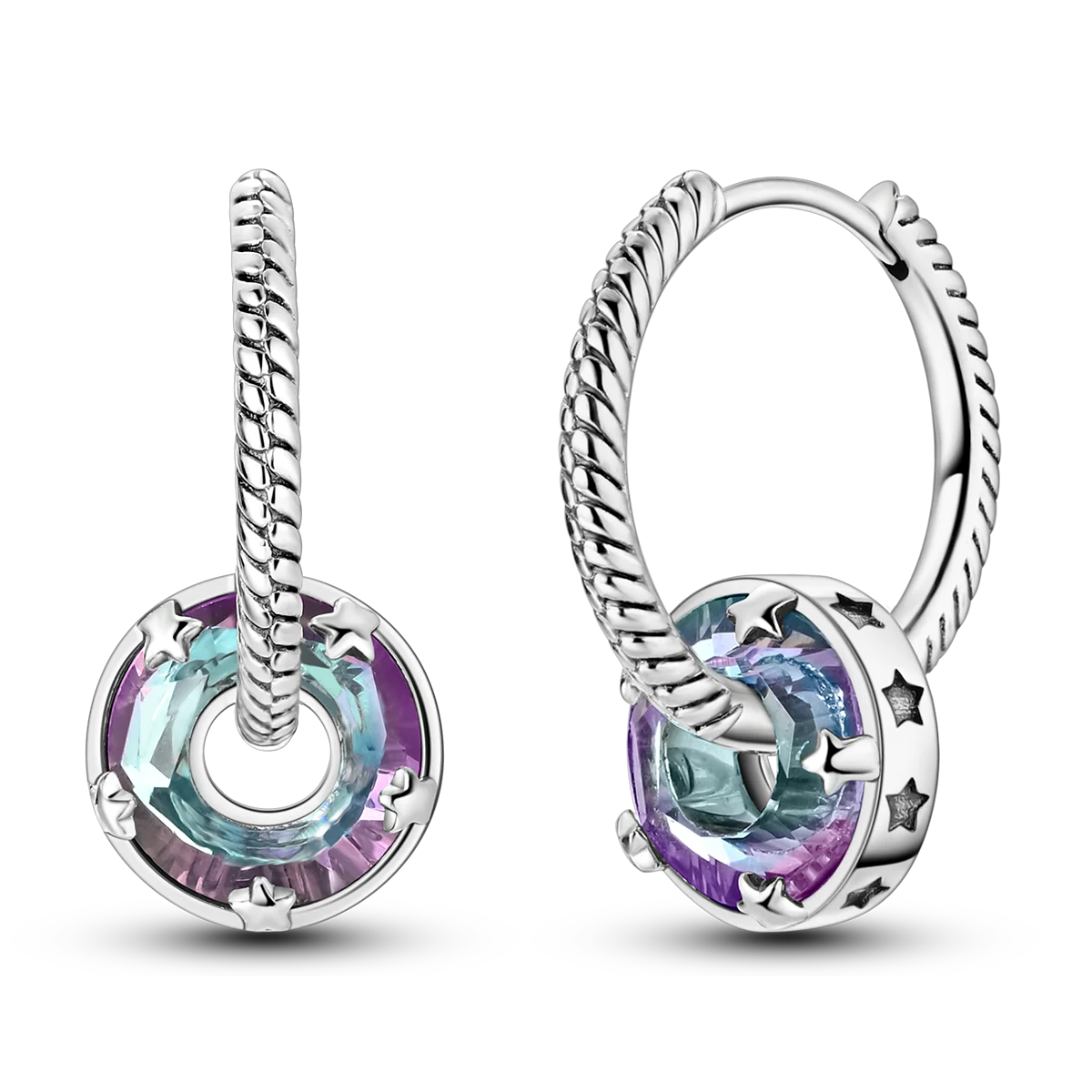 925 Silver Geometric Hoop Earrings for Women with Zircon Moon and Heart Design Fashion Jewelry Gift