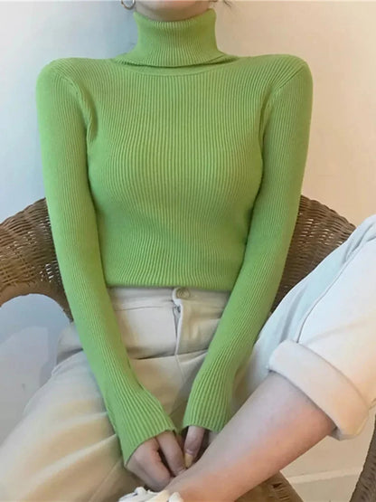 Women Slim Turtleneck Long Sleeve Pullover Sweater Autumn