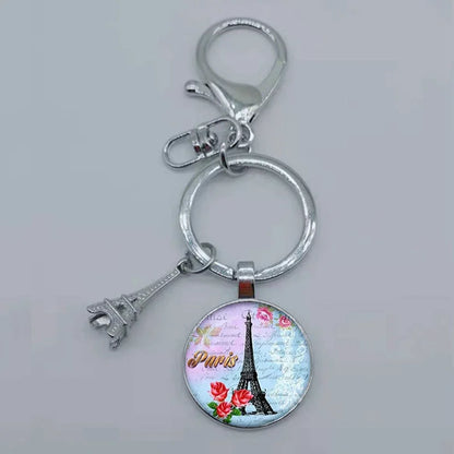 Paris Eiffel Tower Glass Pendant Keychain for Women with Artistic Design