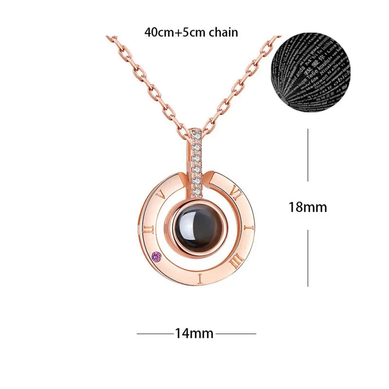 100 Languages I Love You Heart Pendant Necklace Romantic Projection Jewelry Gift for Women tyxl01mgj 40cm plus 5cm