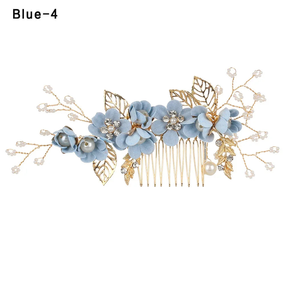 Luxury Crystal Crown Hair Combs - Elegant Bridal Clips with Leaf Design pink 1