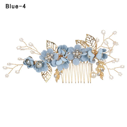 Luxury Crystal Crown Hair Combs - Elegant Bridal Clips with Leaf Design pink 1