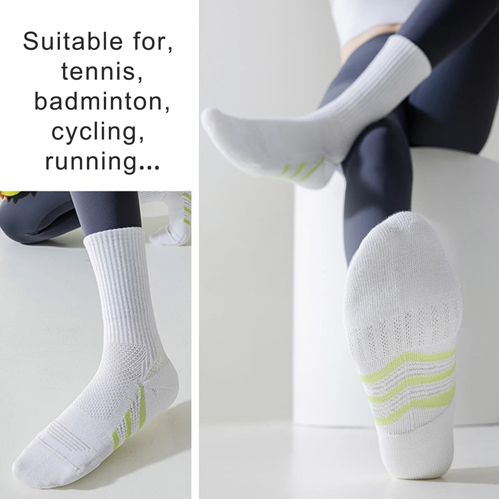 Women Mid Calf Arch Support Cushioned Sports Socks For Tennis