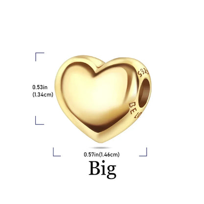 925 Sterling Silver Gold Heart and Maple Leaf Charms Sparkling Zircon Pendant for Women DIY Bracelet Fine Jewelry Gift