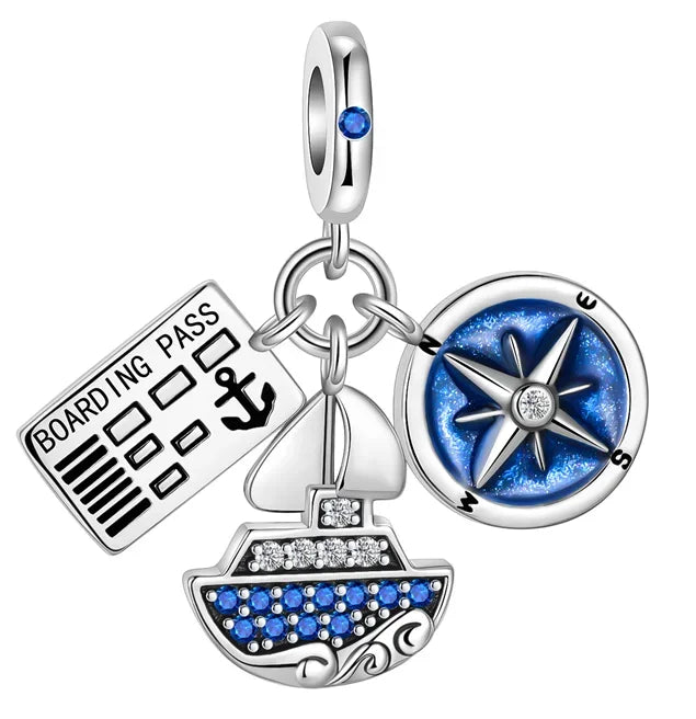 Original 925 Sterling Silver Blue Zircon Space Charms Aircraft Planet Astronaut Beads for DIY Necklace and Bracelet Jewelry Gift
