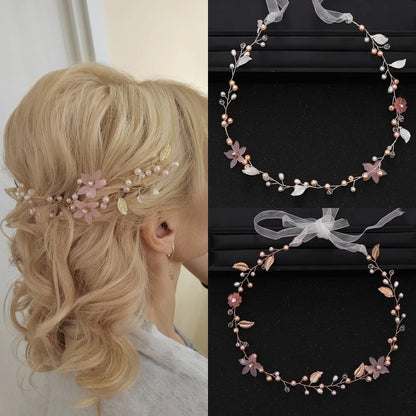 Bridal Pearl Headband - Handmade Gold Flower Hair Jewelry for Weddings