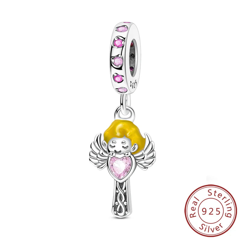 925 Sterling Silver Charms Pendant Set for Bracelets Angel Devil's Eye Fatima's Hand Cross Women's Jewelry Gift KSC347