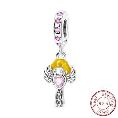 925 Sterling Silver Charms Pendant Set for Bracelets Angel Devil's Eye Fatima's Hand Cross Women's Jewelry Gift KSC347