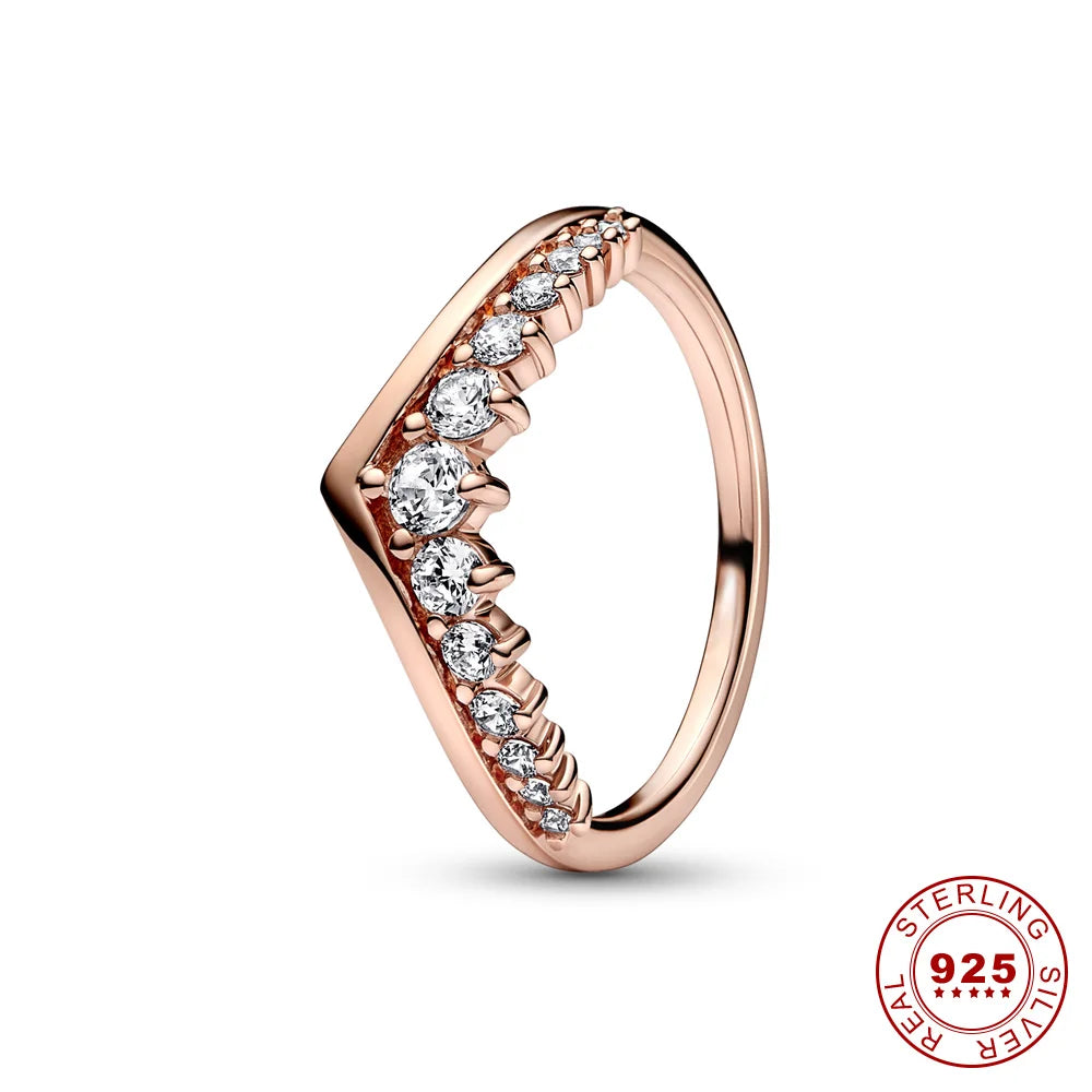Crown 925 Sterling Silver Stackable Ring with Shiny Rose Gold Zircon for Women Perfect for Weddings and Parties PAR318