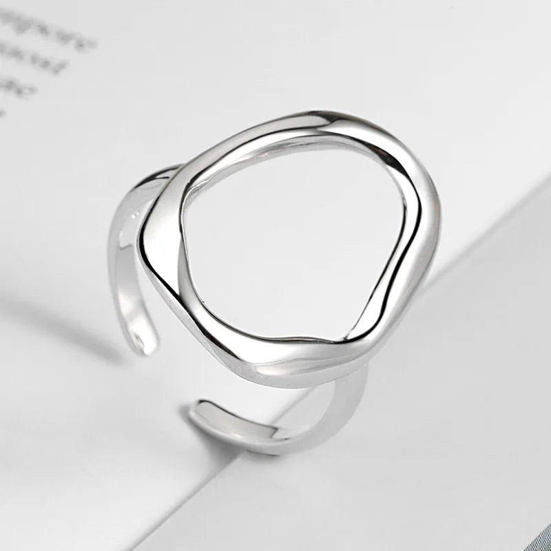 Fashionable Silver Color Irregular Oval Couple Rings with 14k Gold Plating for Men and Women