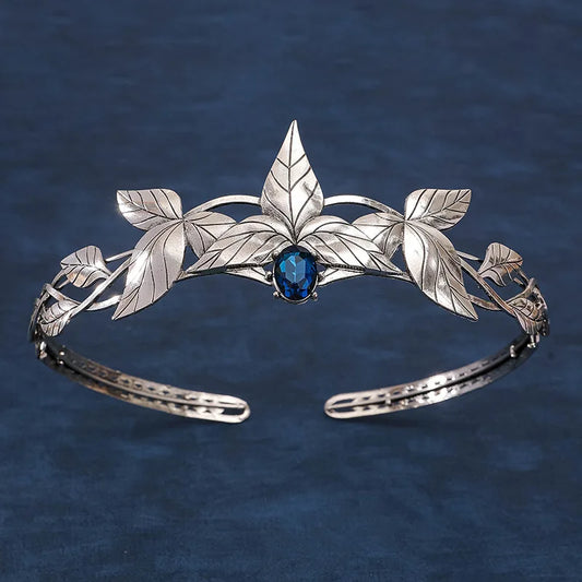 Antique Silver Color King Queen Goddess Tiara Crown Vintage Leaf Headband for Women and Men Bridal Hair Accessories