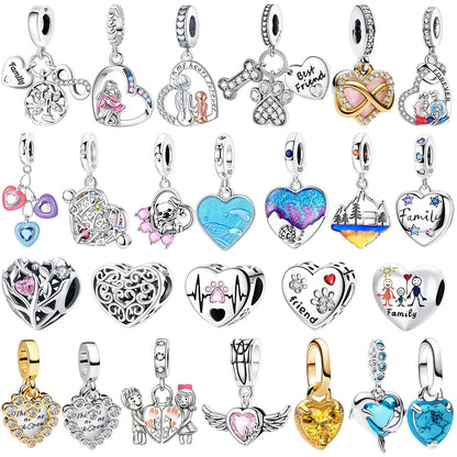 925 Sterling Silver Lucky Green Four Leaf Clover Horseshoe Charm Beads for Bracelets and Necklaces