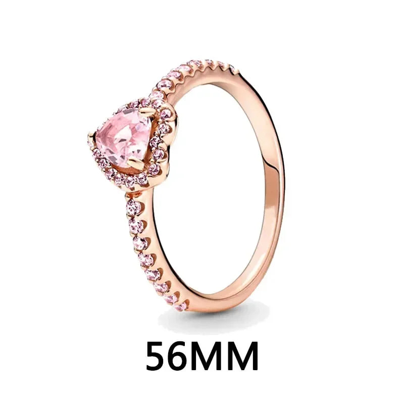 New 925 Sterling Silver Heart Shaped Earrings Rings Necklaces Pink Red Rainbow Luxury Set Sparkling Charm Jewelry Gifts 56MM24