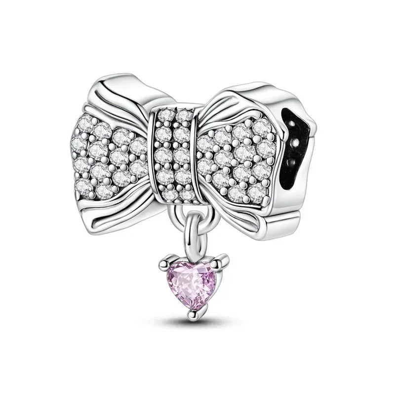 925 Sterling Silver Heart Blooming Rose Full Diamond Zircon Charms Pendant Beads for Bracelets and Necklaces