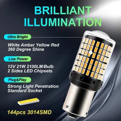 CanBus 144SMD LED Turn Signal Bulbs 1156 T20 2 Pack