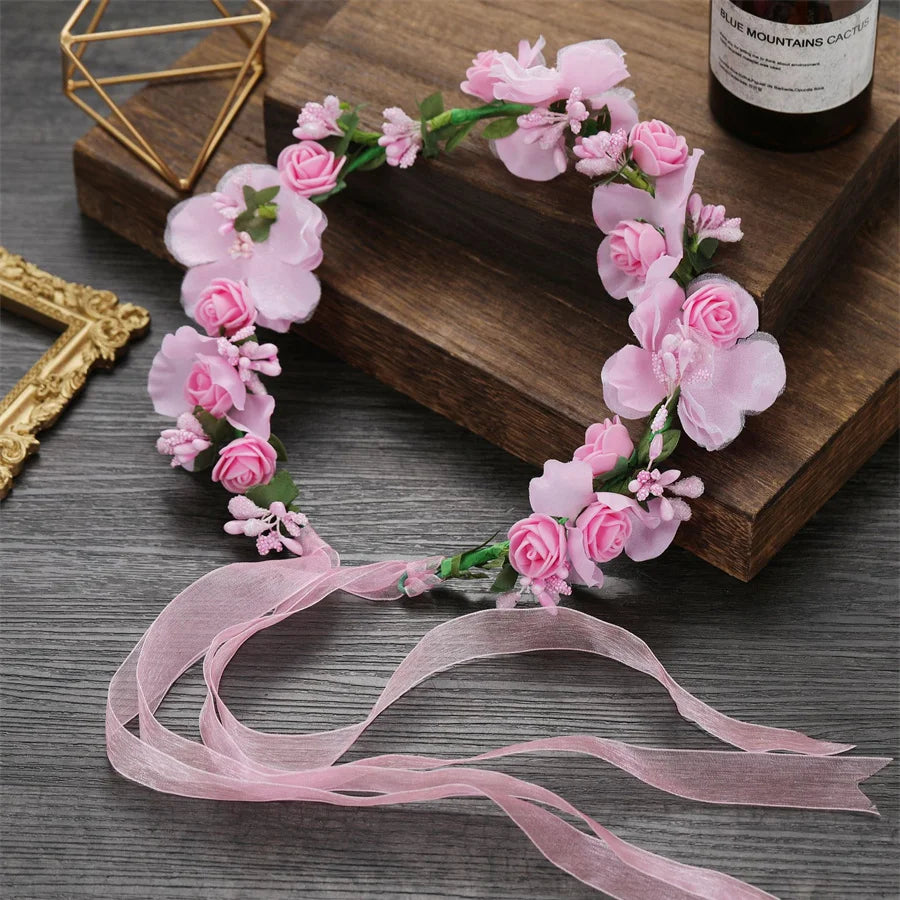 Romantic Rhinestone Floral Wreath Crown for Bridesmaids