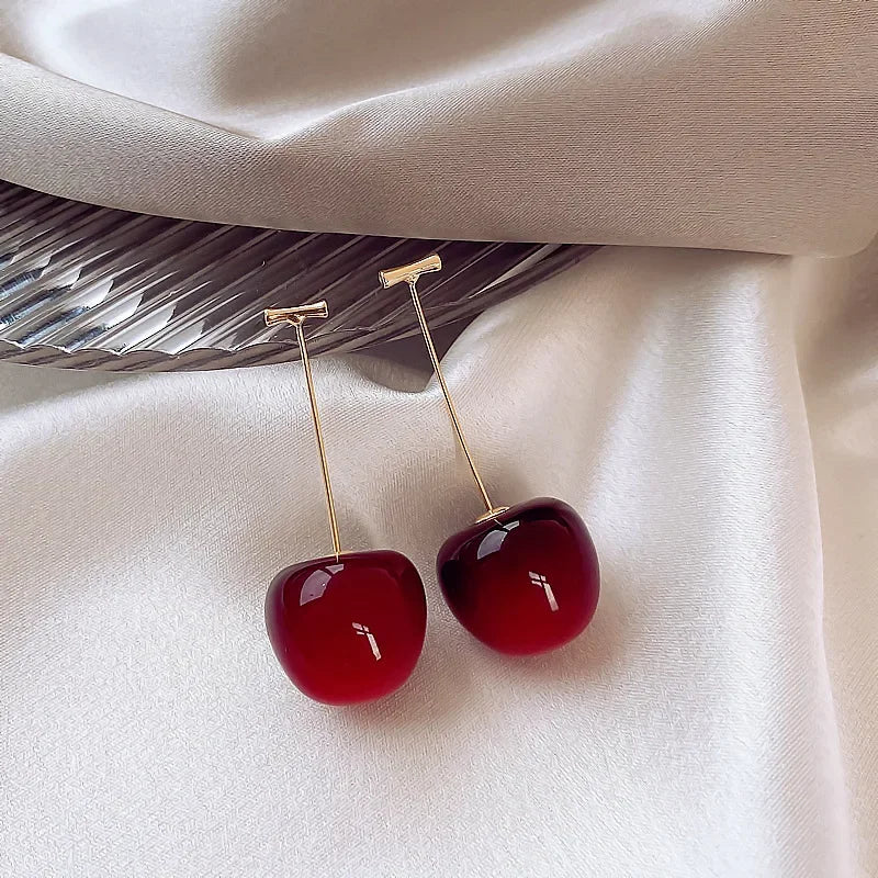Bohemian Sweet Red Cherry Resin Drop Earrings for Women Fashion Party Jewelry