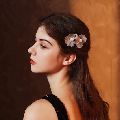 Bridal Bliss Flower Pearl Hair Comb Pins - 2PCS Wedding Accessories Comb Pin Gold