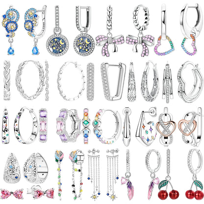 Luxury Colorful 925 Sterling Silver Hoop Earrings with Zircon Heart and Apple Pendants Birthday Gift for Women