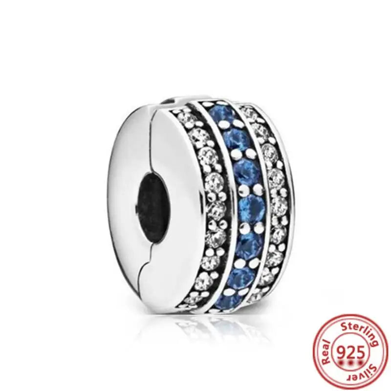 Sterling Silver Blue Zircon Feather Crown Moon Pendant Charm Bracelet Beads Y478 3mm-4mm