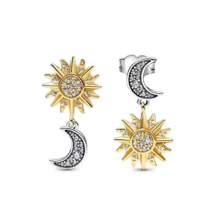 Hot Selling 925 Silver Square Leaf Sun and Moon Shaped Earrings Perfect Gift for European Women P1915