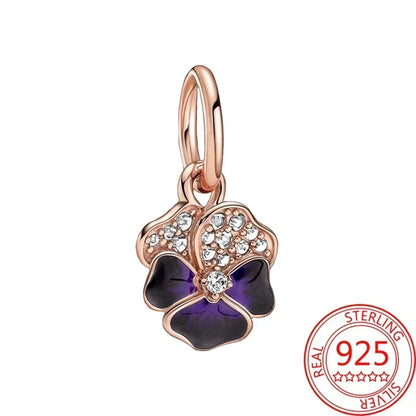 925 Sterling Silver Purple Star Animal Heart Flower Charms Beads for DIY Necklace and Bracelet Jewelry Gift