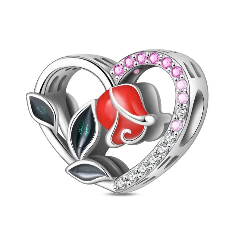 Genuine 925 Sterling Silver Heart Charm Bead for Mother's Day Bracelet Gift