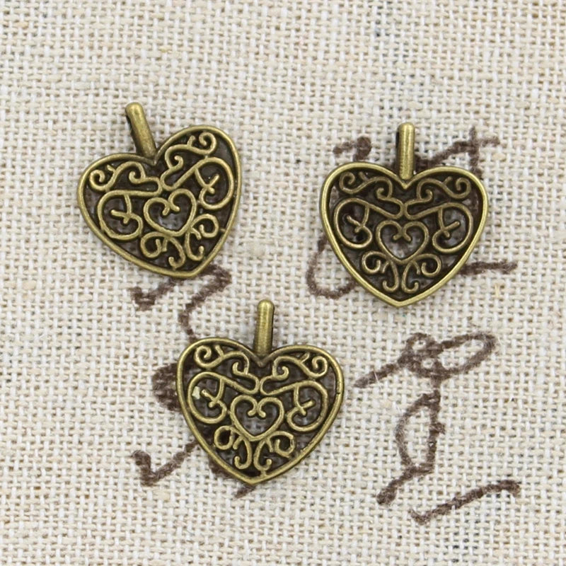 Vintage Heart Charms Set of 50 for DIY Jewelry Making in Antique Bronze and Silver