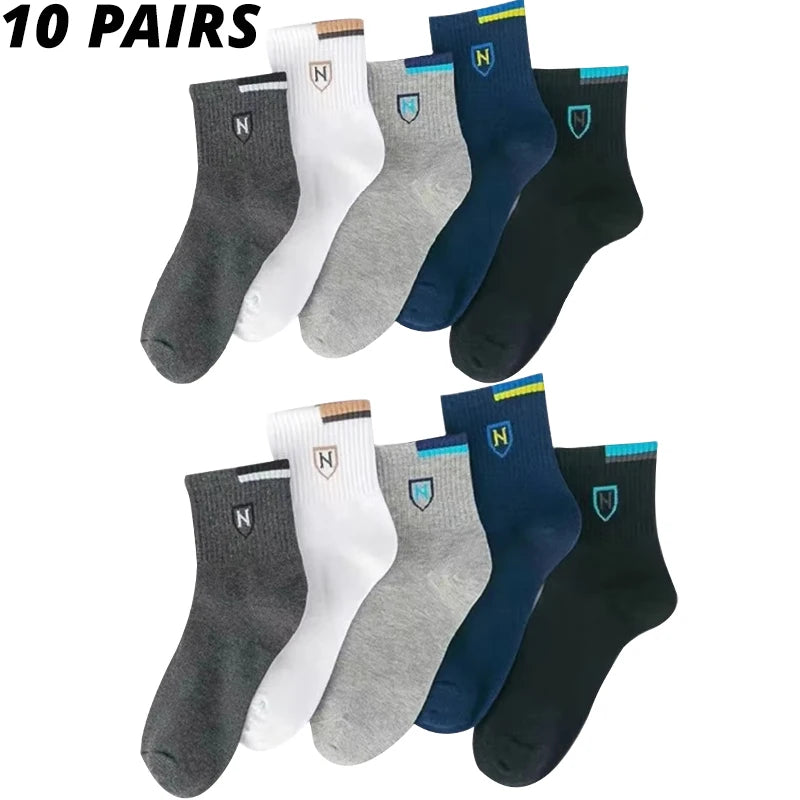 5/10/20 Pairs Men's Medium Length Socks With Letter Pattern Single code 10 Pairs Mixed