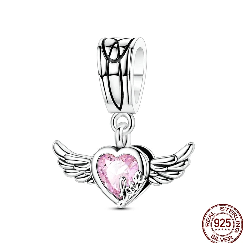 925 Sterling Silver Heart Family Charm Bead With Zircon