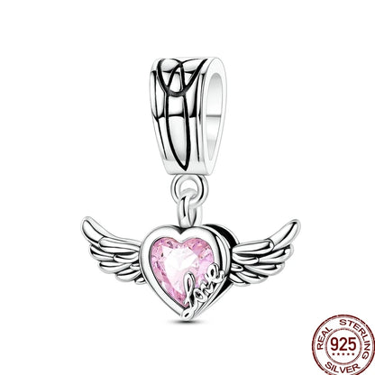 925 Sterling Silver Heart Family Charm Bead With Zircon