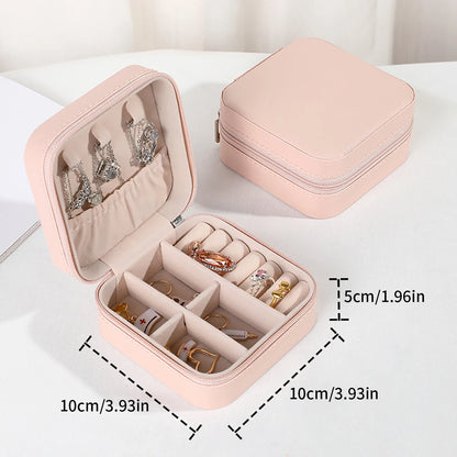 Travel-Friendly PU Leather Jewelry Organizer - Compact Storage Box for Bracelets, Earrings & Rings PINK