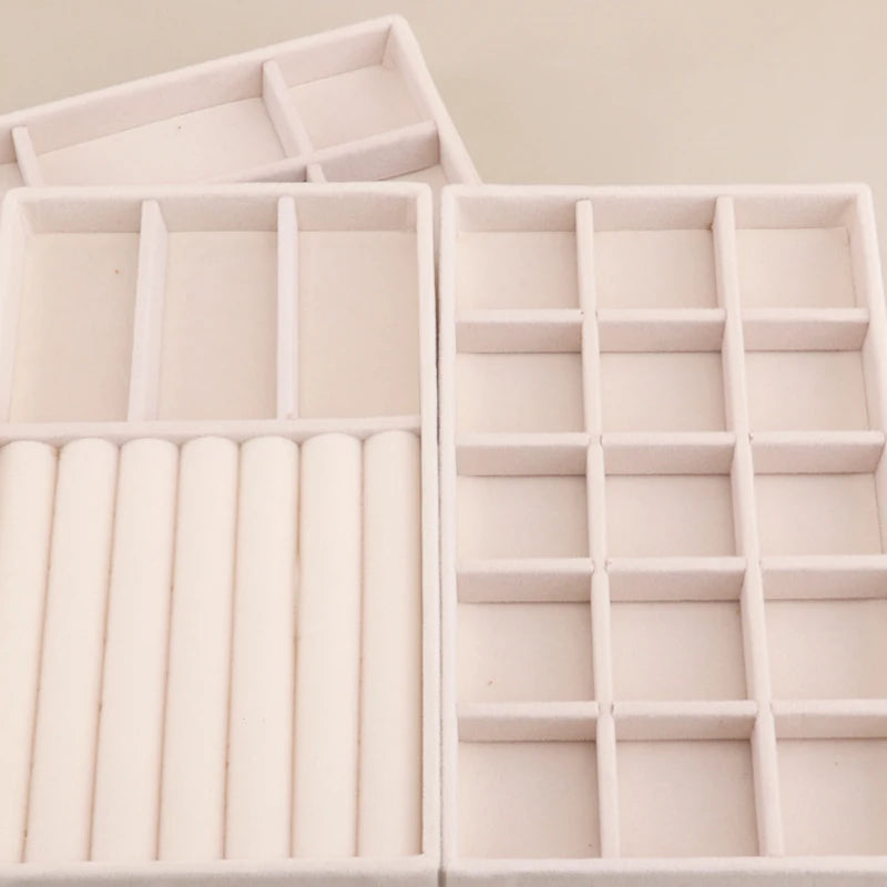 Velvet Jewelry Tray Stackable Beige Storage for Rings and Earrings